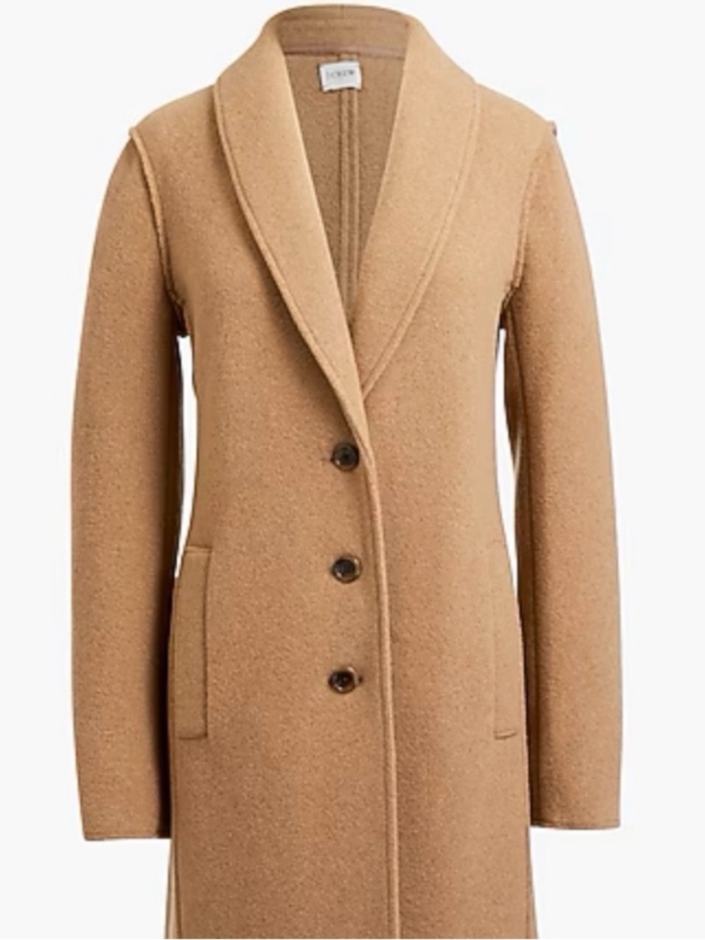 J Crew Factory Boiled Wool Blend Top Coat Camel Neutral Longline Size 2